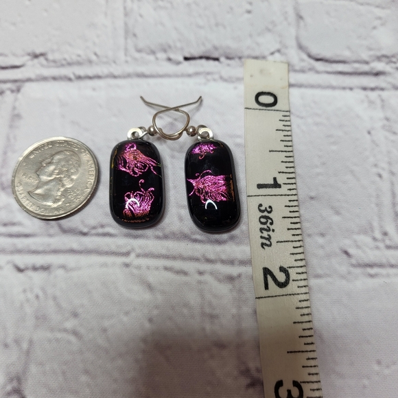 Dichroic Glass Pink Feather Earrings - Picture 4 of 6